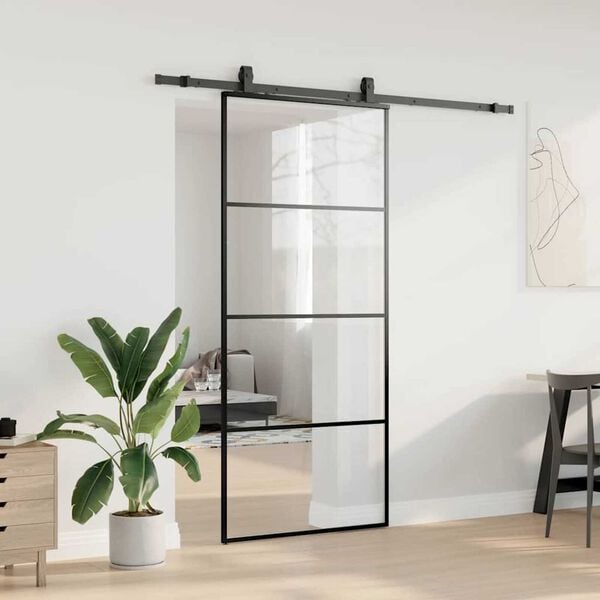 vidaXL Schuifdeur met beslagset 90x205 cm ESG glas zwart
