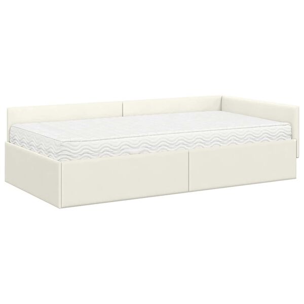 vidaXL Hoekbedframe met Matras Anders 2 pcs Cr&egrave;me Fluweel