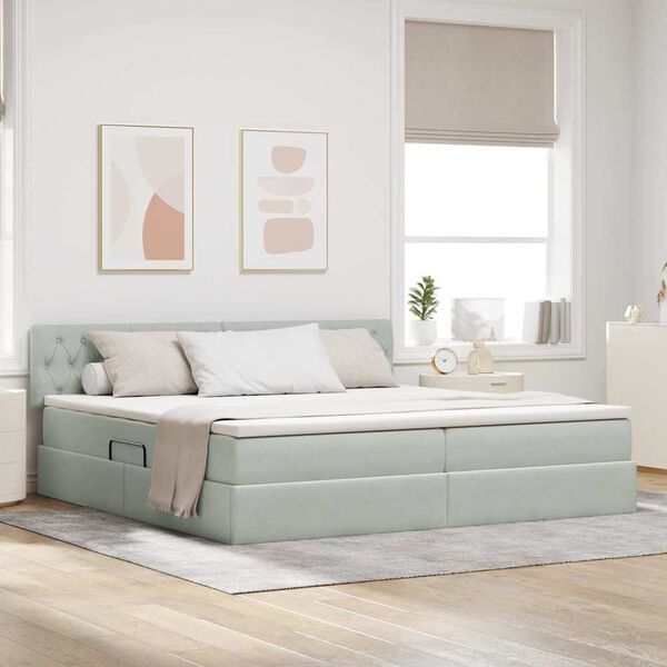 vidaXL Opbergbed met LED met matras Lichtgrijs 200 x 200 cm Fluweel