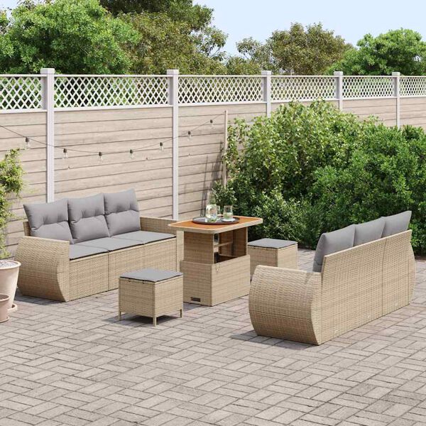 vidaXL Tuin Sofa Set met kussen 9 pcs Beige en Licht Grijs poly rattan
