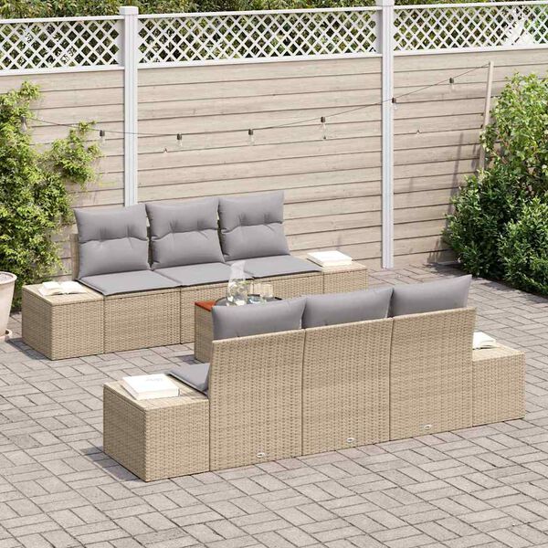 vidaXL Tuinbankenset met kussen 7 pcs Beige poly rattan