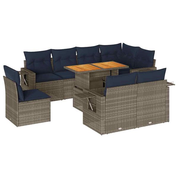 vidaXL 9-delige Loungeset met kussens poly rattan grijs
