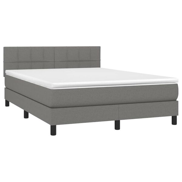 vidaXL Boxspring met matras en LED stof donkergrijs 140x190 cm