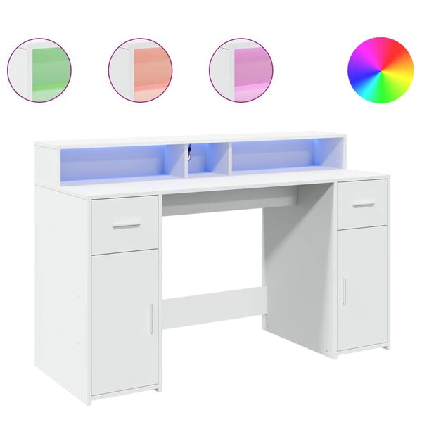 vidaXL Bureau met LED-verlichting 140x55x91 cm bewerkt hout wit
