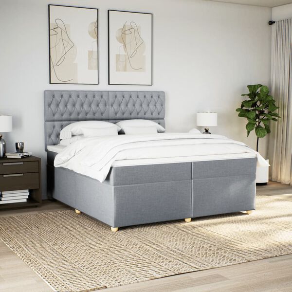 vidaXL Boxspring met matras stof lichtgrijs 200x200 cm