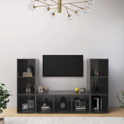 vidaXL Tv-meubelen 3 st 107x35x37 cm spaanplaat hoogglans grijs