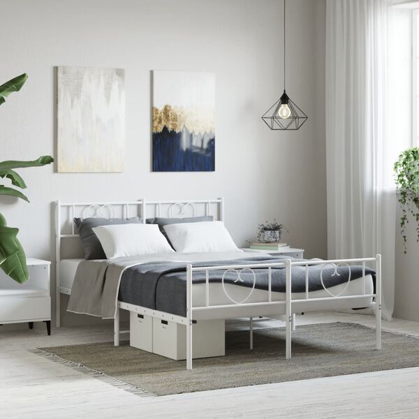 vidaXL Bedframe met hoofd- en voeteneinde metaal wit 120 x 190 cm