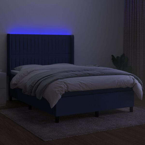 vidaXL Boxspring met matras en LED stof blauw 140x190 cm