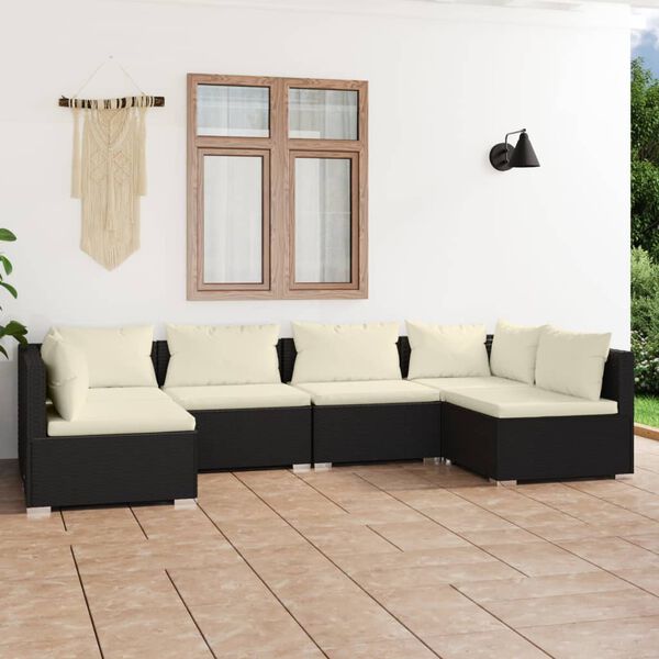 vidaXL 6-delige Loungeset met kussens poly rattan zwart