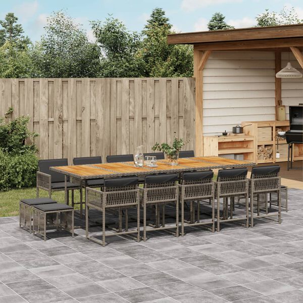 vidaXL 15-delige Tuinset met kussens poly rattan grijs