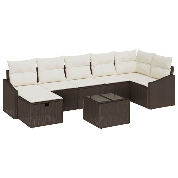 vidaXL Bankstel met kussen 7 pcs poly rattan