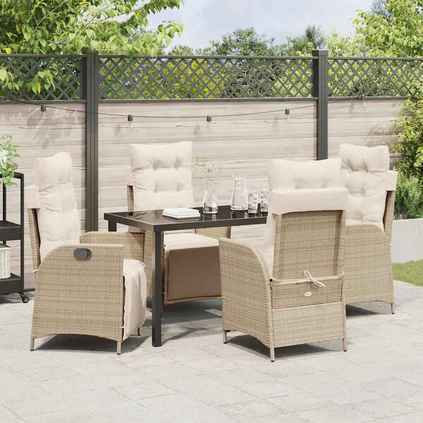 vidaXL Tuin eettafelset met kussen 5 pcs Beige poly rattan