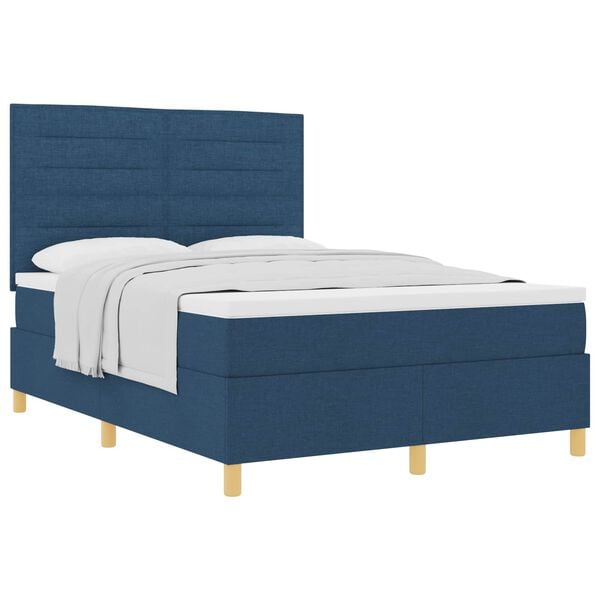 vidaXL Boxspringbed met matras met hoofdeinde Blauw 140 x 190 cm Stof