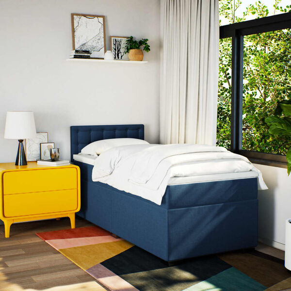 vidaXL Boxspring met matras stof blauw 90x190 cm
