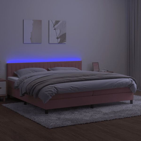 vidaXL Boxspring met matras en LED fluweel roze 200x200 cm