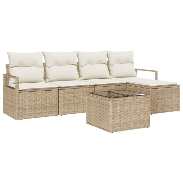 vidaXL Bankstel met kussen met opslag 6 pcs Beige en Cr&egrave;me poly rattan