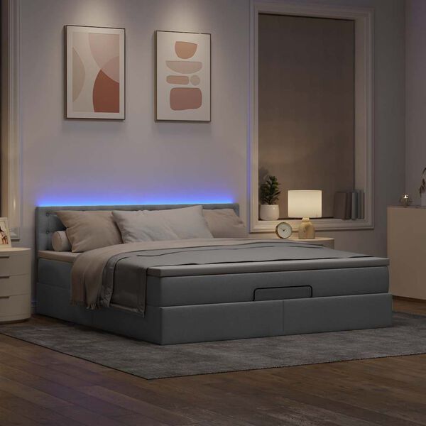 vidaXL Ottoman bed met matras en LED's 160x200 cm stof lichtgrijs