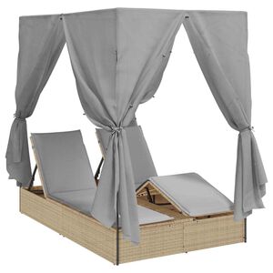 vidaXL Dubbele ligbed Verstelbaar Grijs 205 x 129 x 200 cm poly rattan