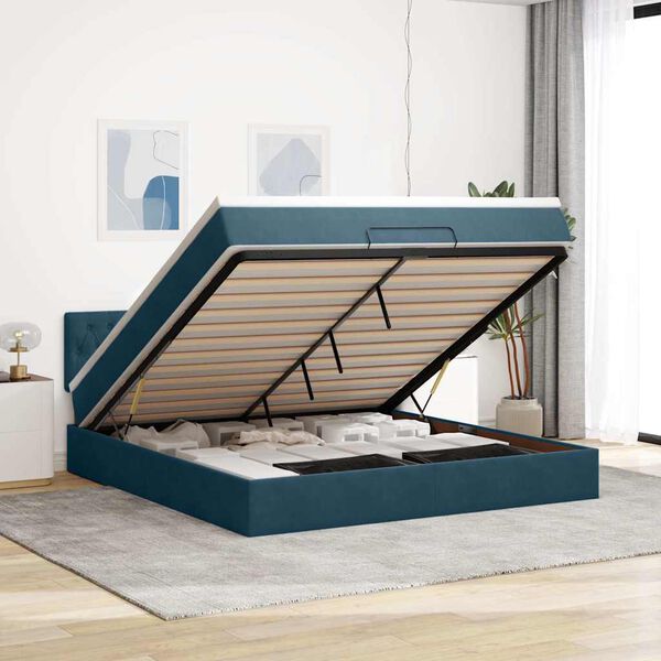 vidaXL Ottoman bed met matras 160x200cm fluweel donkerblauw