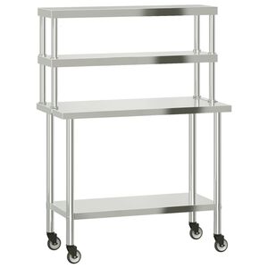 vidaXL Keukenwerktafel met bovenschap 110x55x150 cm roestvrij staal