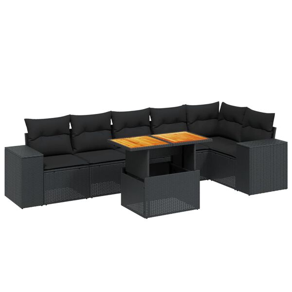 vidaXL 7-delige Loungeset met kussens poly rattan zwart