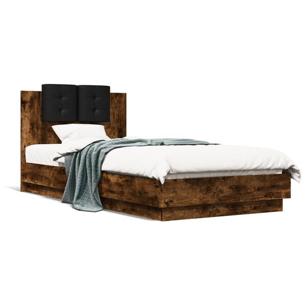 vidaXL Bedframe met hoofdeinde bewerkt hout gerookt eiken 90x200 cm