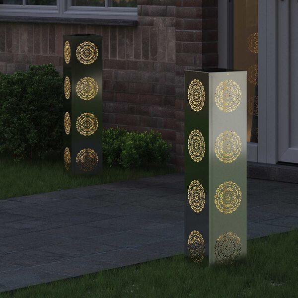 vidaXL Solar LED Pad Licht 2 pcs Zilver Gegalvaniseerd staal