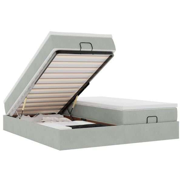 vidaXL Ottoman bed met matrassen 160x200cm fluweel lichtgrijs