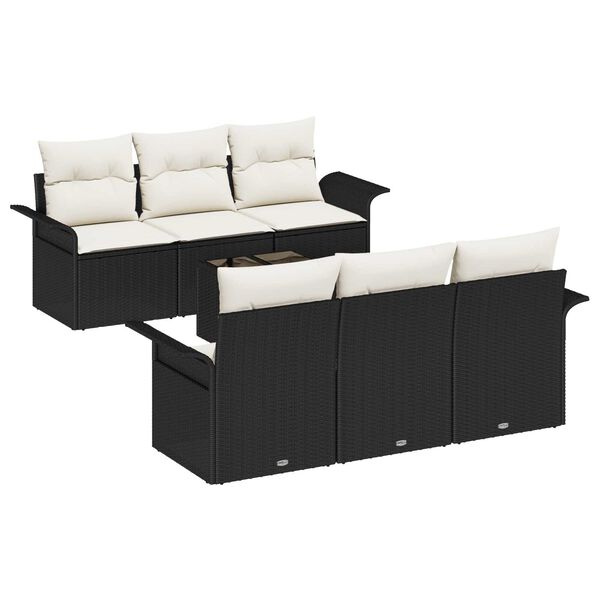 vidaXL Tuinbankenset met kussen 7 pcs Zwart en Cr&egrave;me poly rattan