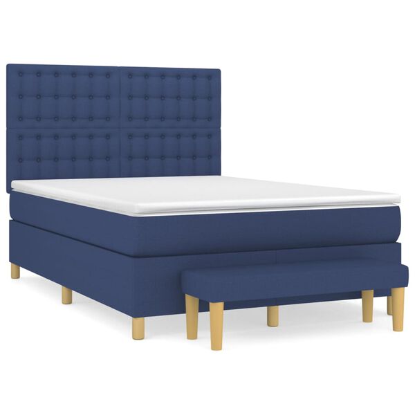 vidaXL Boxspring met matras stof blauw 140x200 cm