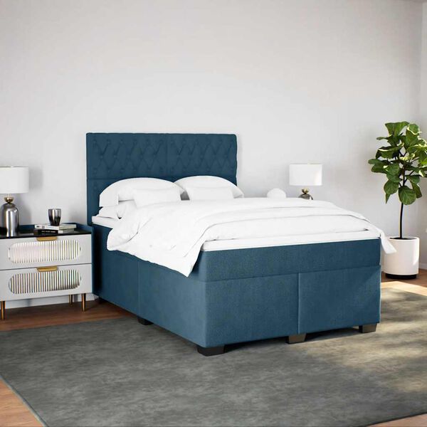 vidaXL Boxspring met matras fluweel blauw 160x200 cm