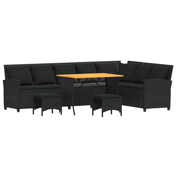 vidaXL 4-delige Tuinbankstel met kussens L-vormig poly rattan zwart