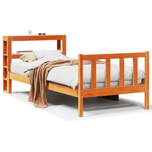 vidaXL Bedframe met hoofdbord massief grenenhout wasbruin 90x200 cm