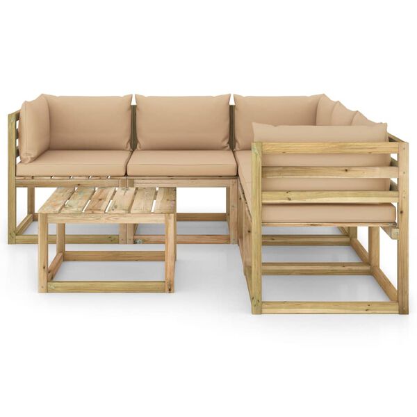 vidaXL 6-delige Loungeset met beige kussens