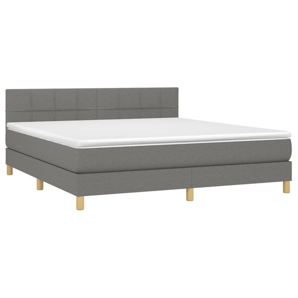 vidaXL Boxspring met matras en LED stof donkergrijs 180x200 cm