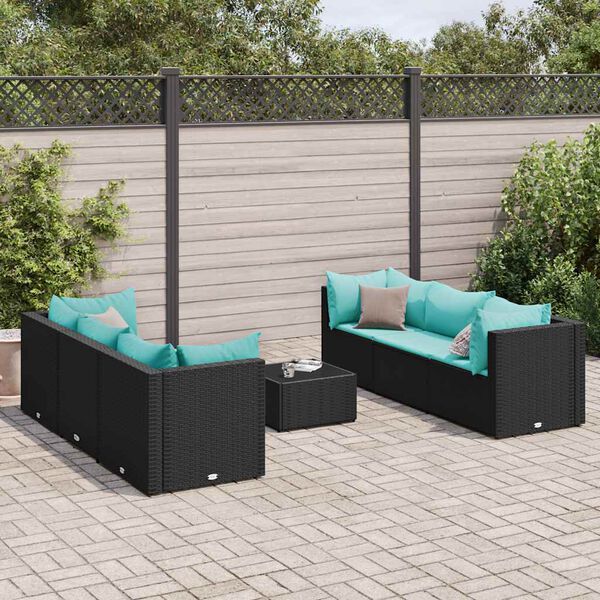 vidaXL 7-delige Loungeset met kussens poly rattan zwart