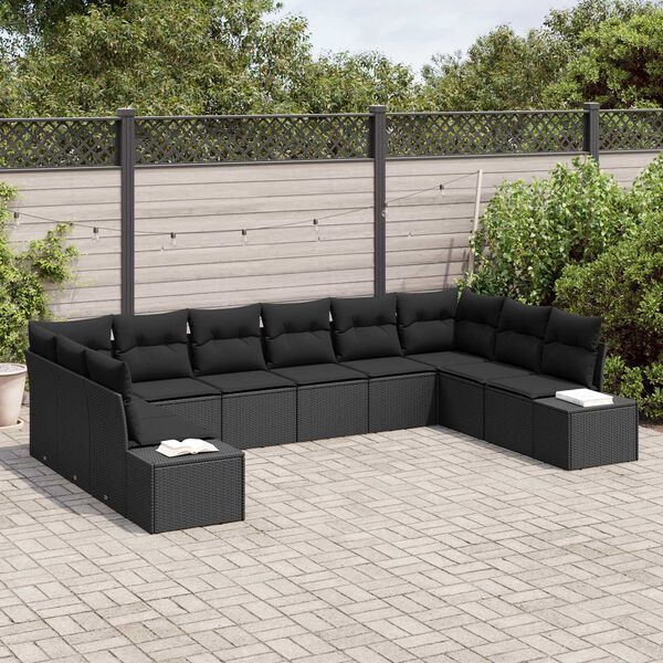 vidaXL Tuin Sofa Set met kussen 10 pcs Zwart Poly Rattan