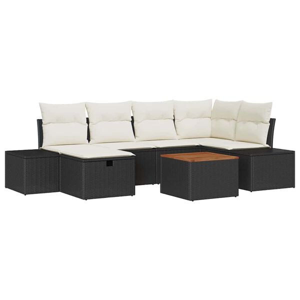 vidaXL Tuin Sofa Set met kussen met opslag 7 pcs Zwart Poly riet