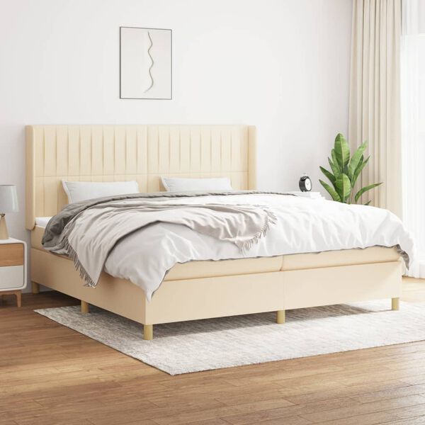 vidaXL Boxspring met matras stof cr&egrave;mekleurig 200x200 cm