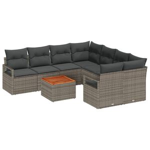 vidaXL Tuinbankenset met kussen 9 pcs Grijs poly rattan
