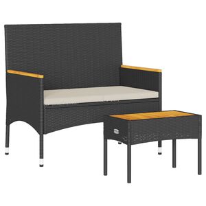 vidaXL Tuinbank 2-zits met kussens en tafel poly rattan zwart