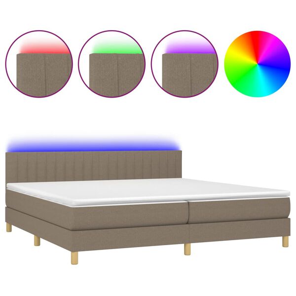 vidaXL Boxspring met matras en LED stof taupe 200x200 cm
