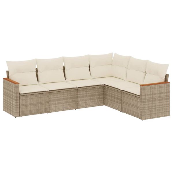 vidaXL 6-delige Loungeset met kussens poly rattan beige