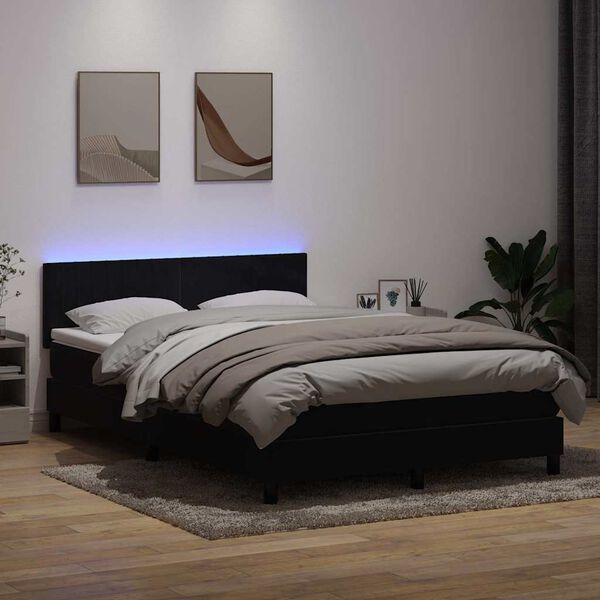 vidaXL Boxspring met matras en LED fluweel zwart 140x220 cm