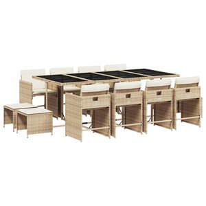 vidaXL 13-delige Tuinset met kussens poly rattan beige