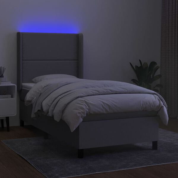 vidaXL Boxspring met matras en LED stof lichtgrijs 80x200 cm