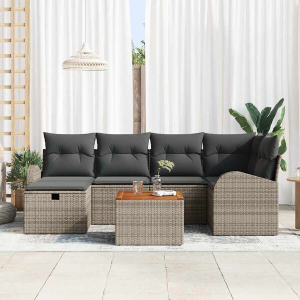 vidaXL Tuin Sofa Set met kussen met opslag 7 pcs Grijs Poly riet