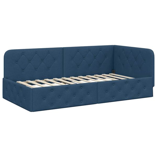 vidaXL Hoekbedframe met hoofdeinde Blauw 90 x 190 cm Stof