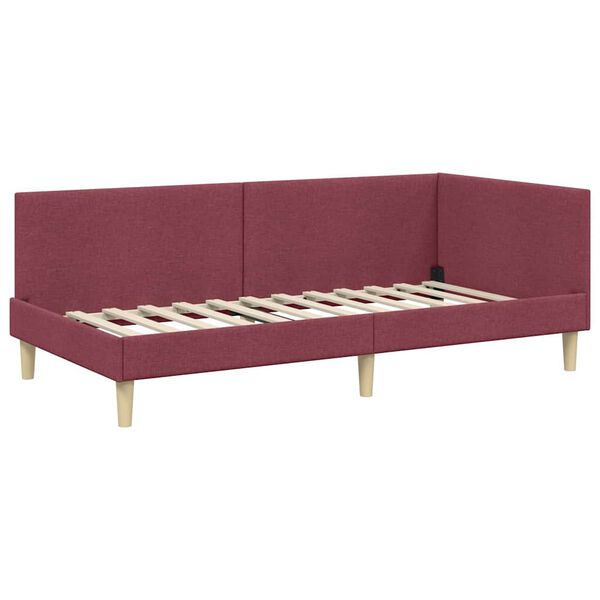 vidaXL Hoekbedframe met hoofdeinde Wijnrood 90 cm x 190 cm Fluweel