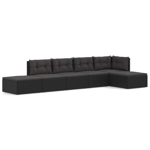 vidaXL 6-delige Loungeset met kussens poly rattan zwart